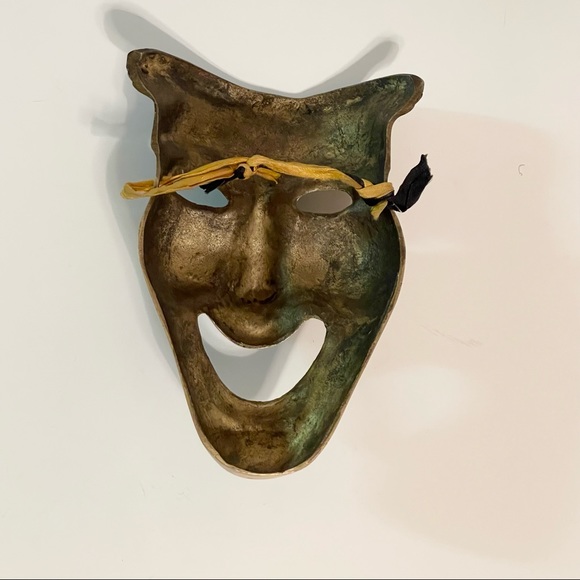 Brass Comedy Tragedy Happy Mask - Picture 2 of 2